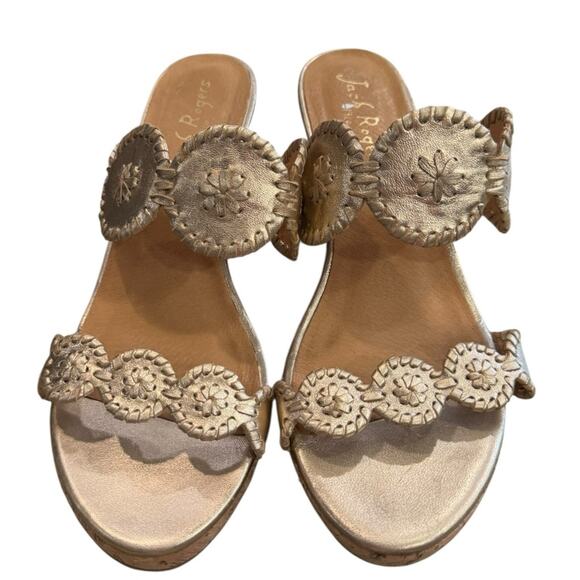 Jack Rogers Lauren Mid Wedge Cork slide Sandals gold leather size 10 - Picture 4 of 11